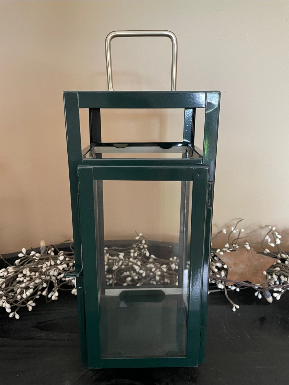 NEW Hunter Green Metal and Glass Decorative Lantern